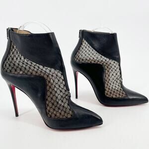 Christian Louboutin Black Leather Lace Papilloboot 100 Heeled Ankle Boot EU 37
